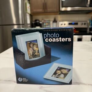 Cherished Accents Glass Photo Coasters, with Storage Rack